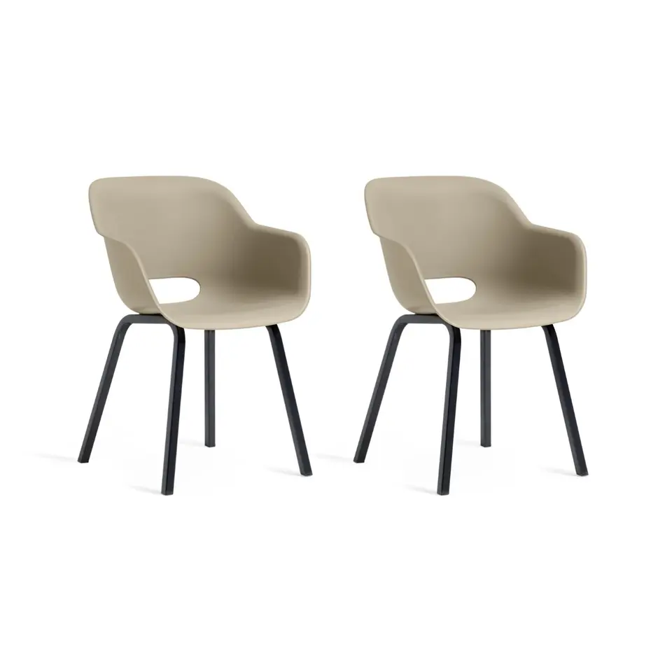 Keter Noa Tuinstoel - 2 stuks - 55x56.5x80cm - metalen onderstel - Zand