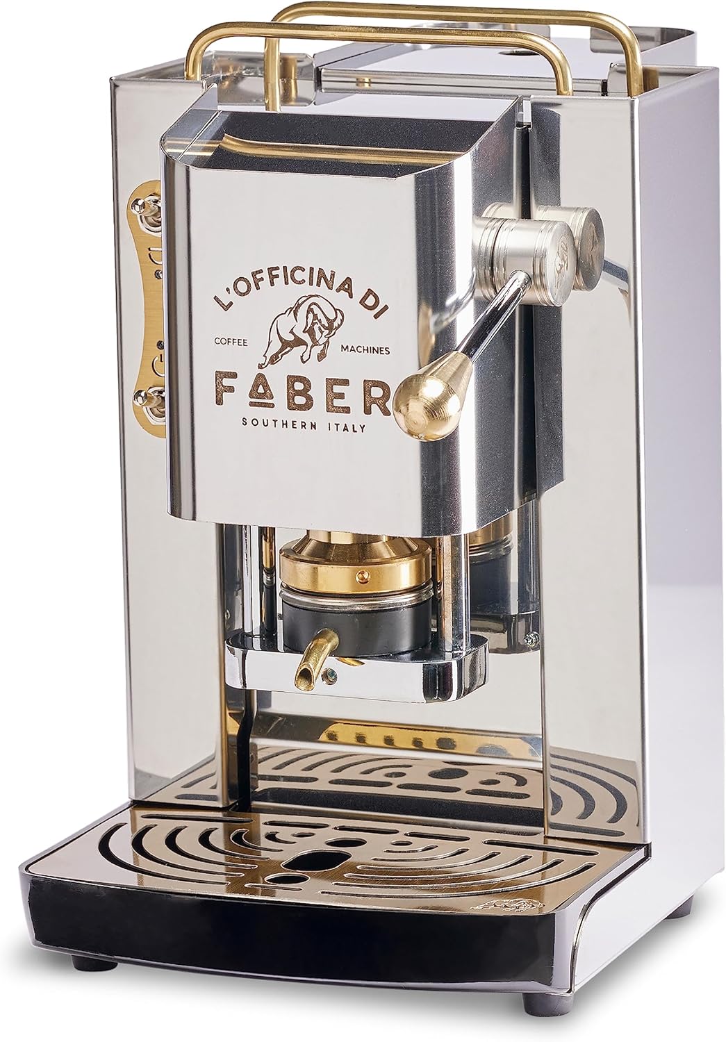 FABER COFFEE MACHINES | Modèle Pro Total Inox Deluxe | Machine à café à dosettes ese 44mm | Pressacialda en laiton réglable | électrovanne de série (laiton)
