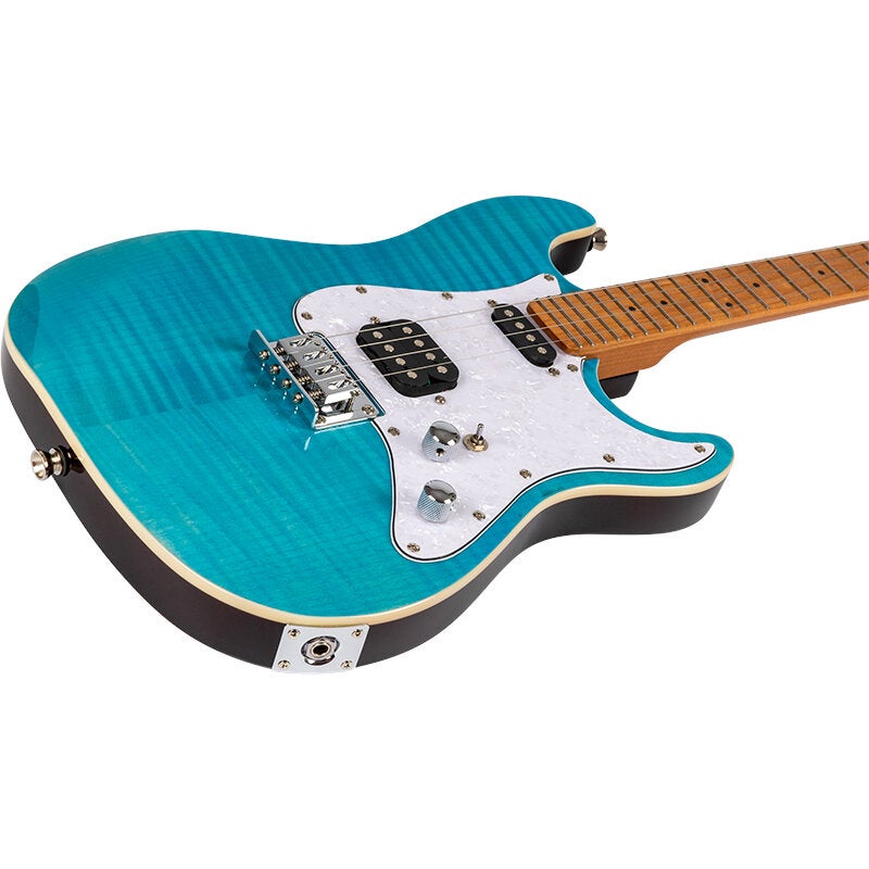 Flight Rock Series Pathfinder Baritone Ocean Blue elektrische solid body ukelele met gigbag