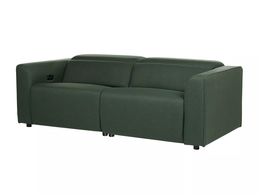 Canapé 2 places inclinable électrique avec port USB en tissu vert ULVEN