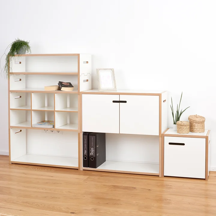 Tojo - halbstark Regalsystem, Anbaumodul mit Tür rechts, weiss