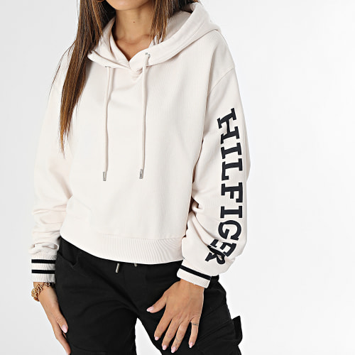 Sweat Capuche Crop Femme Monotype 9140 Beige