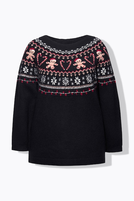 Weihnachtspullover, Norwegermuster, Rundhals, Langarm