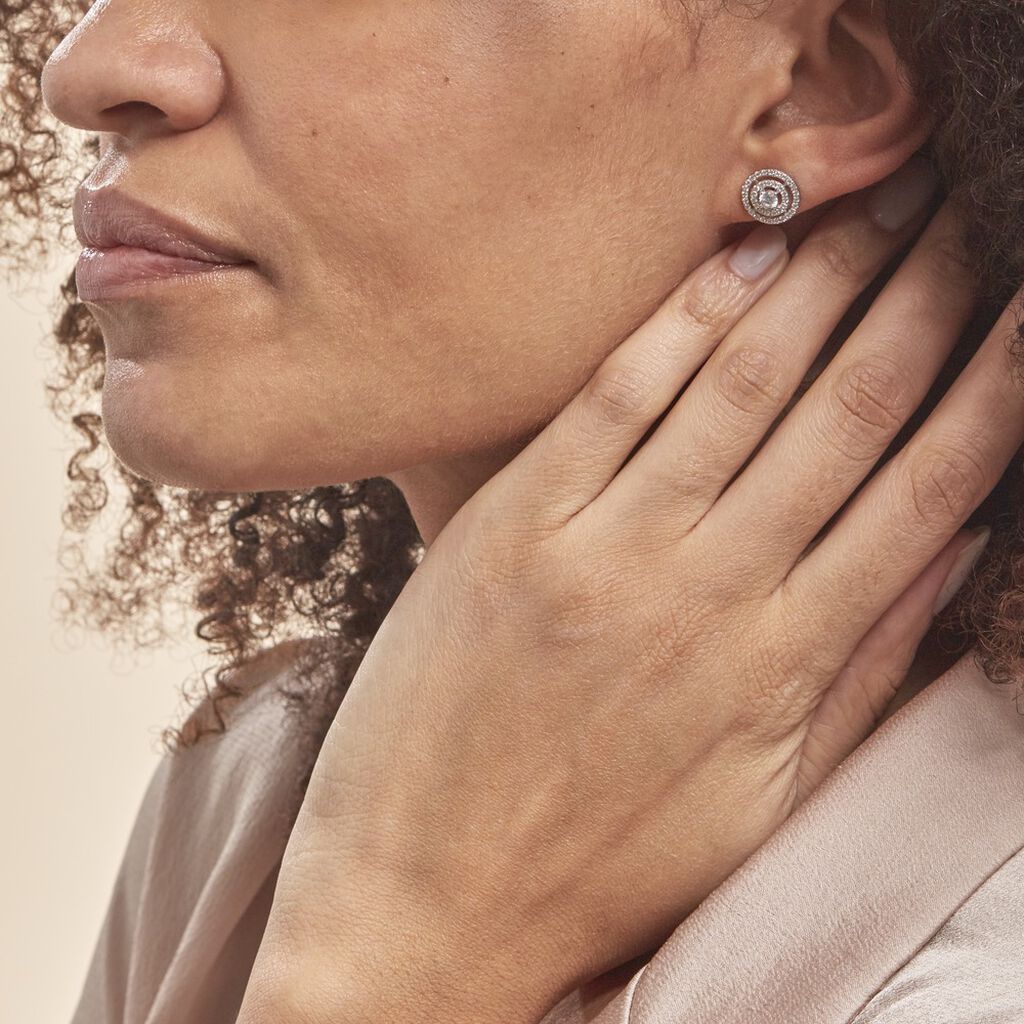 Boucles D'oreilles Puces Or Blanc Weltaz Oxyde De Zirconium