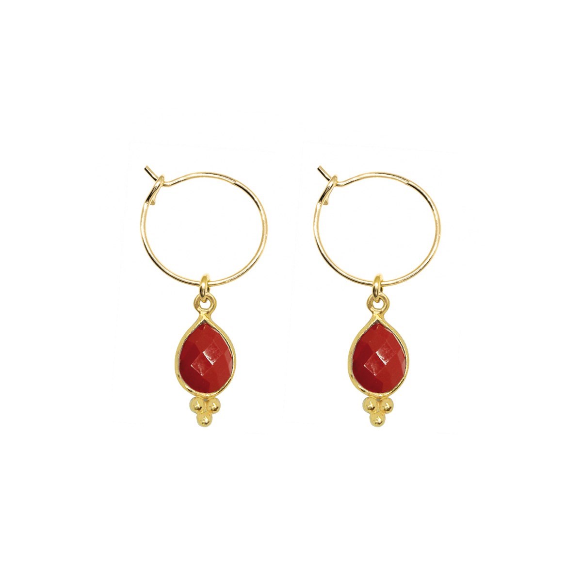 Boucles pierre agate rouge dorées à l'or fin 24k NEW DELHI