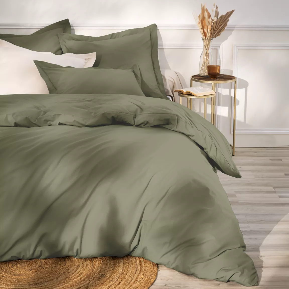 Drap housse percale de coton (200 x 200 cm) Cali Vert romarin