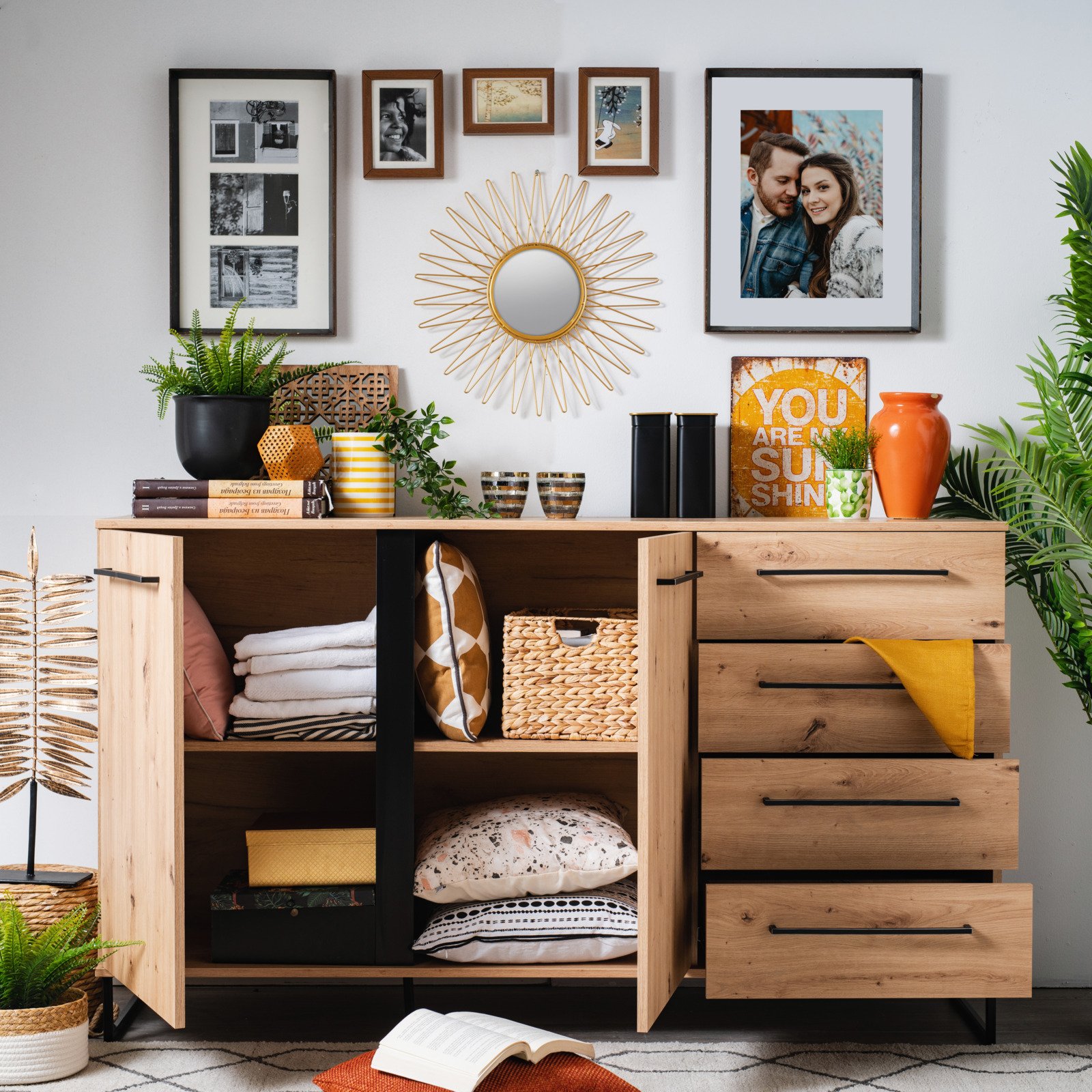 Sideboard Sardinia Melamin Artisan schwarz 159 x 95 x 42 cm