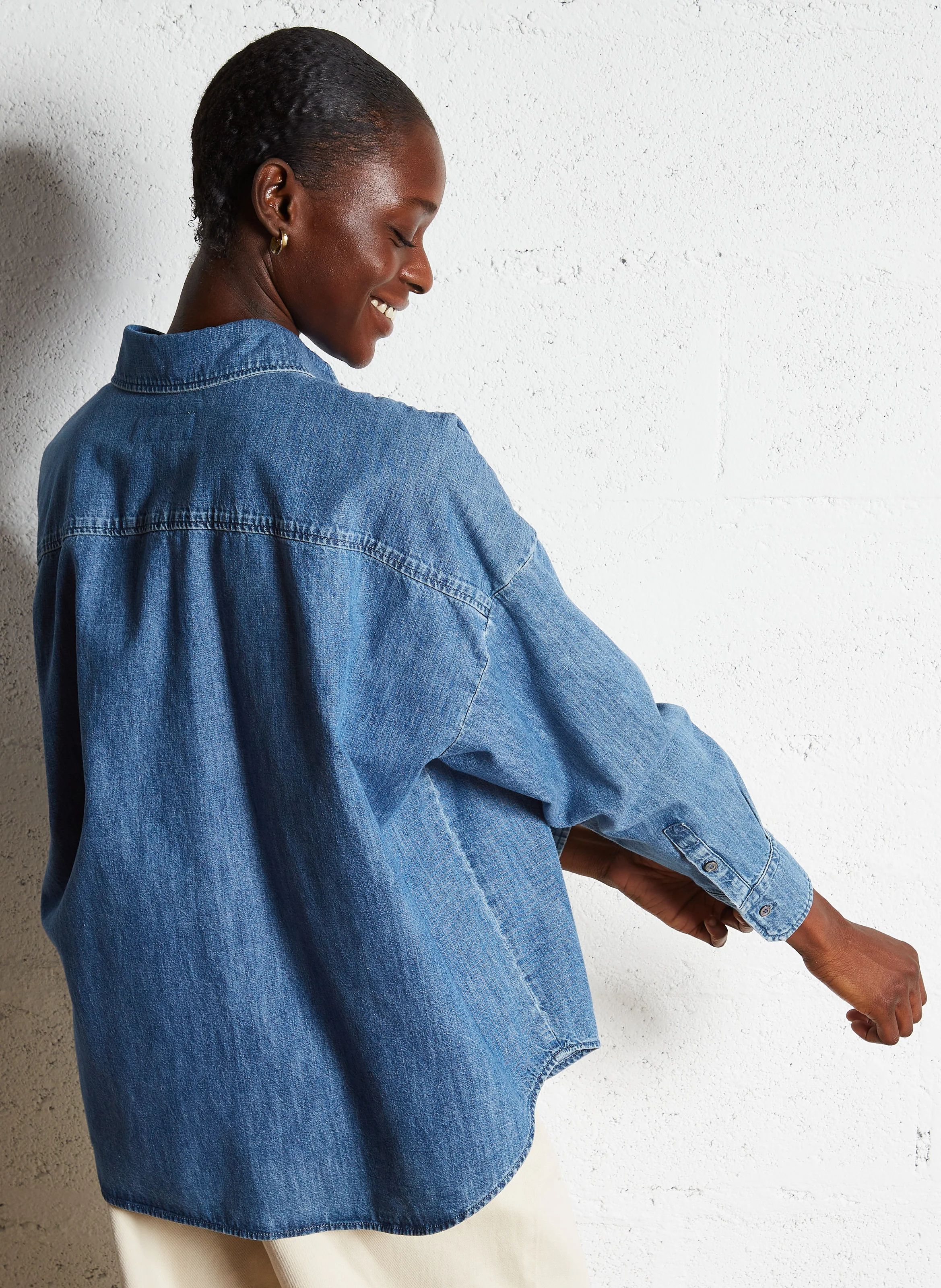 LANDA - Chemise ample denim en coton | Bleu