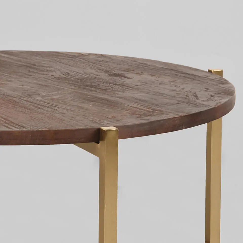 LABEL51 Salontafel Dox Espresso Hout Goud Onderstel Ø70cm