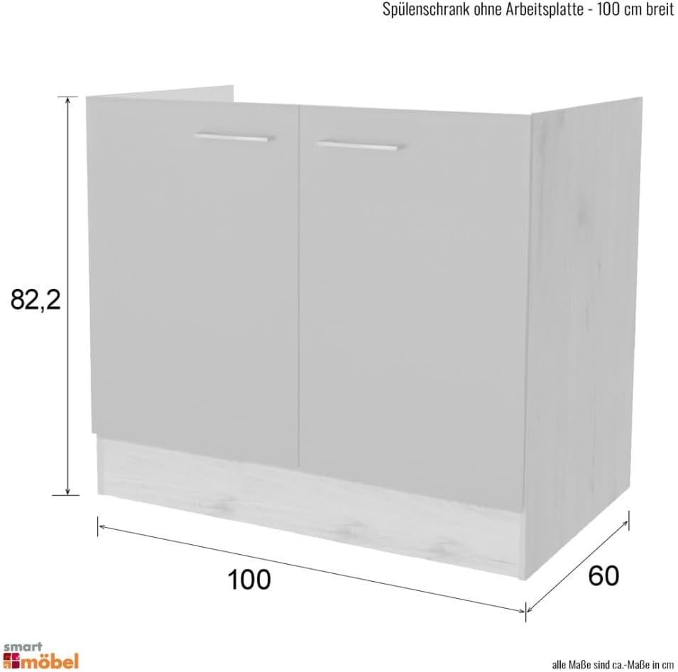 Smart Möbel Spülenunterschrank ohne Arbeitsplatte - 100 cm breit - Weiß Nawa