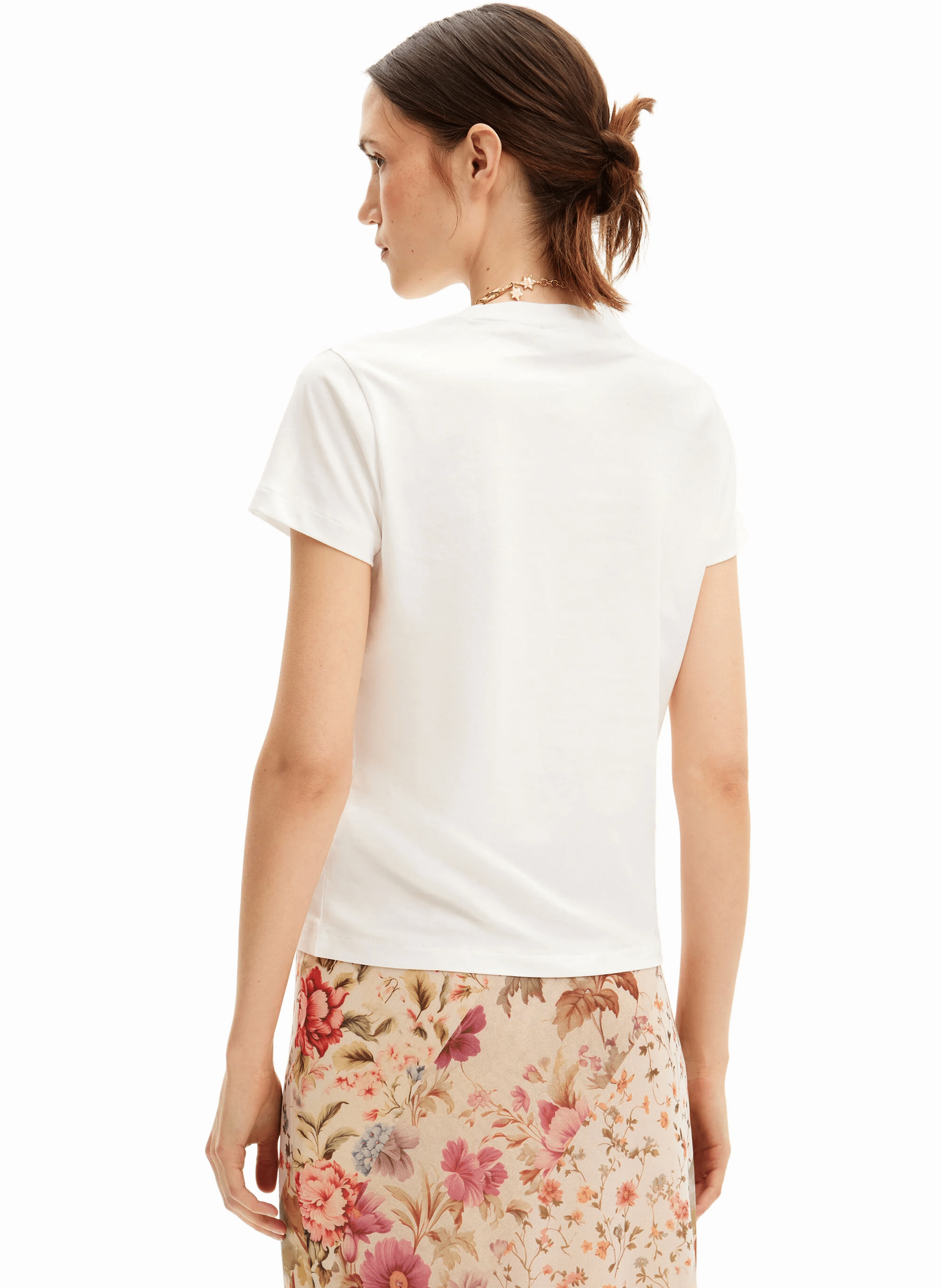 Tee-shirt col rond droit en coton imprimé | Blanc