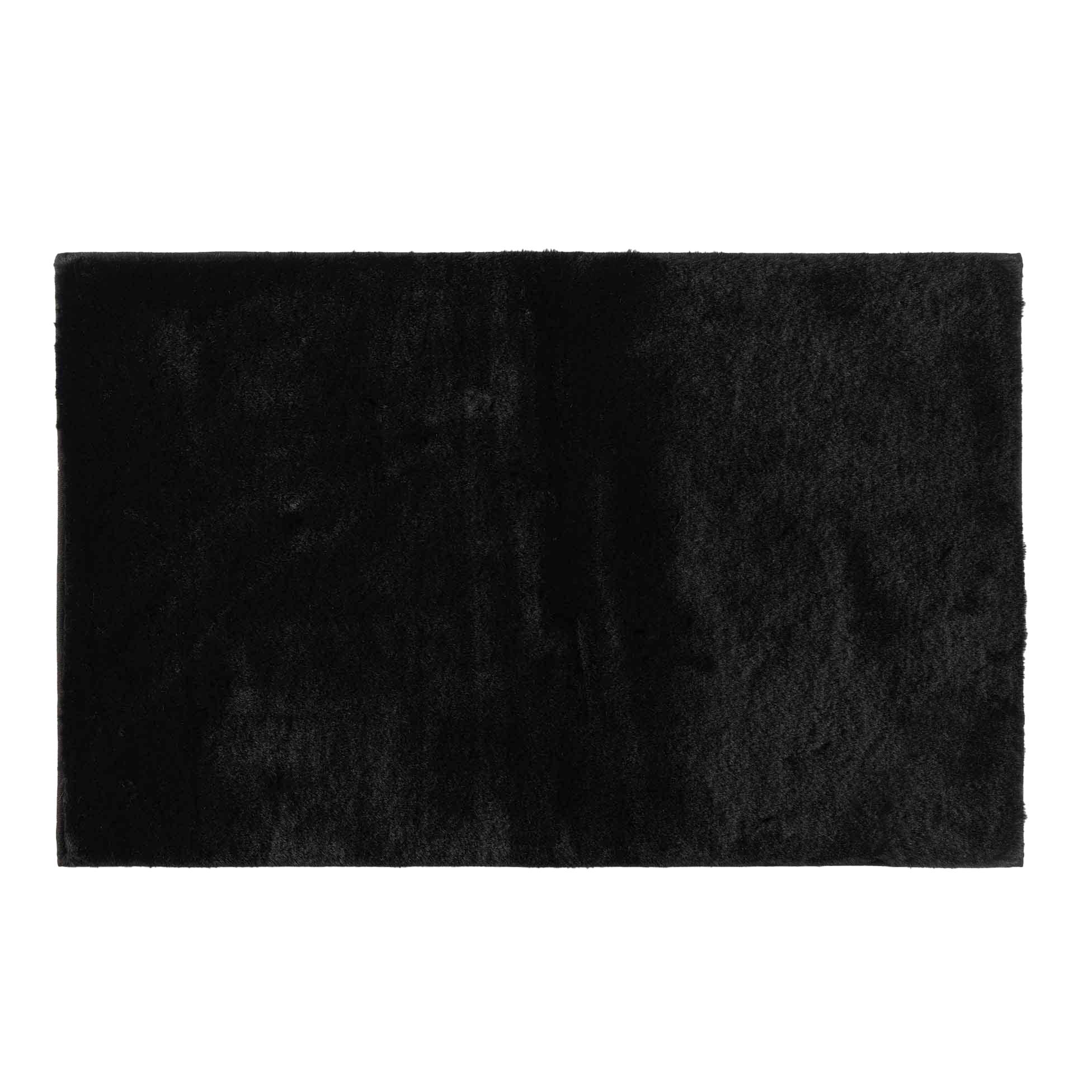 TAPIS RECTANGLE 60X90CM IMITATION FOURRURE FELINE NOIR