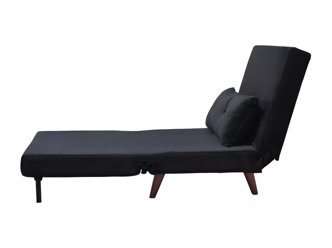 Fauteuil convertible lit une place tissu velours Noir dimension: 80 x 90 x 84 cm - dimension lit: 80 x 190 x 28 cm