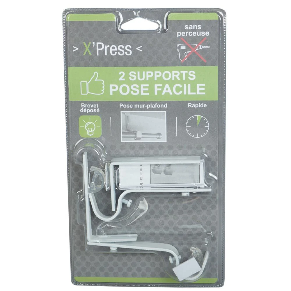 Support tringle ø2 cm Blanc pose facile Mur Plafond Sans Perceuse x2