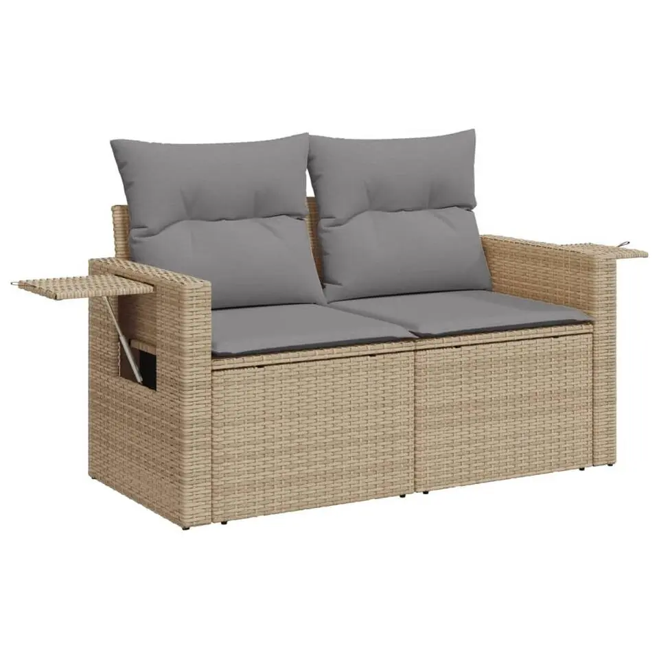 vidaXL - Tuinbank 2 -zits - Beige - Poly rattan - Met kussens