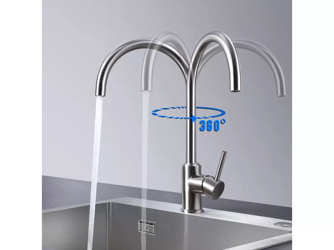 Cecipa max Mitigeur de Cuisine Monocommande, Robinet Évier en Acier Inox , Robinetterie Rotatif à 360° Brossé,EU Modèle
