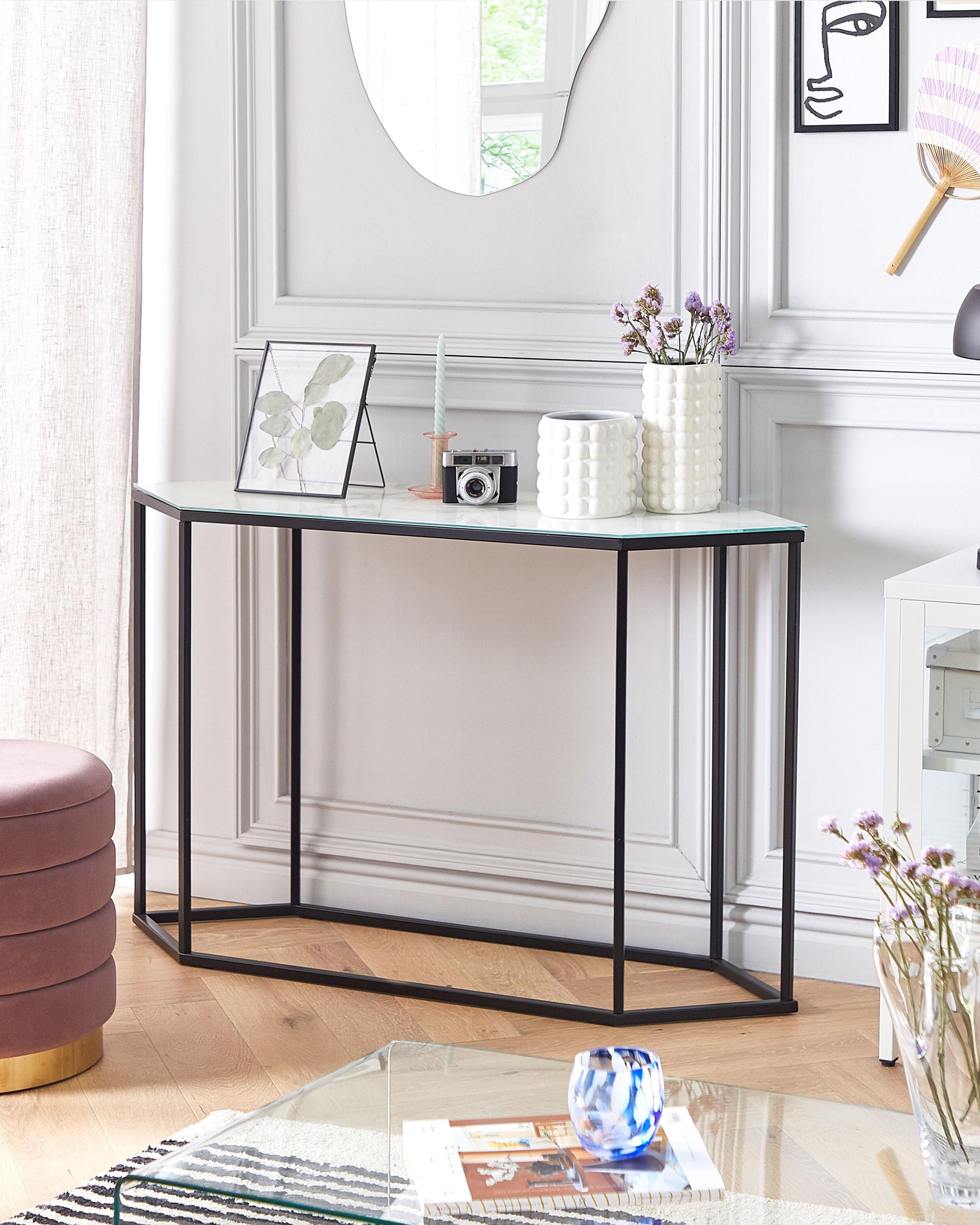 Sidetable PERRIN Veiligheidsglas Marmer/zwart
