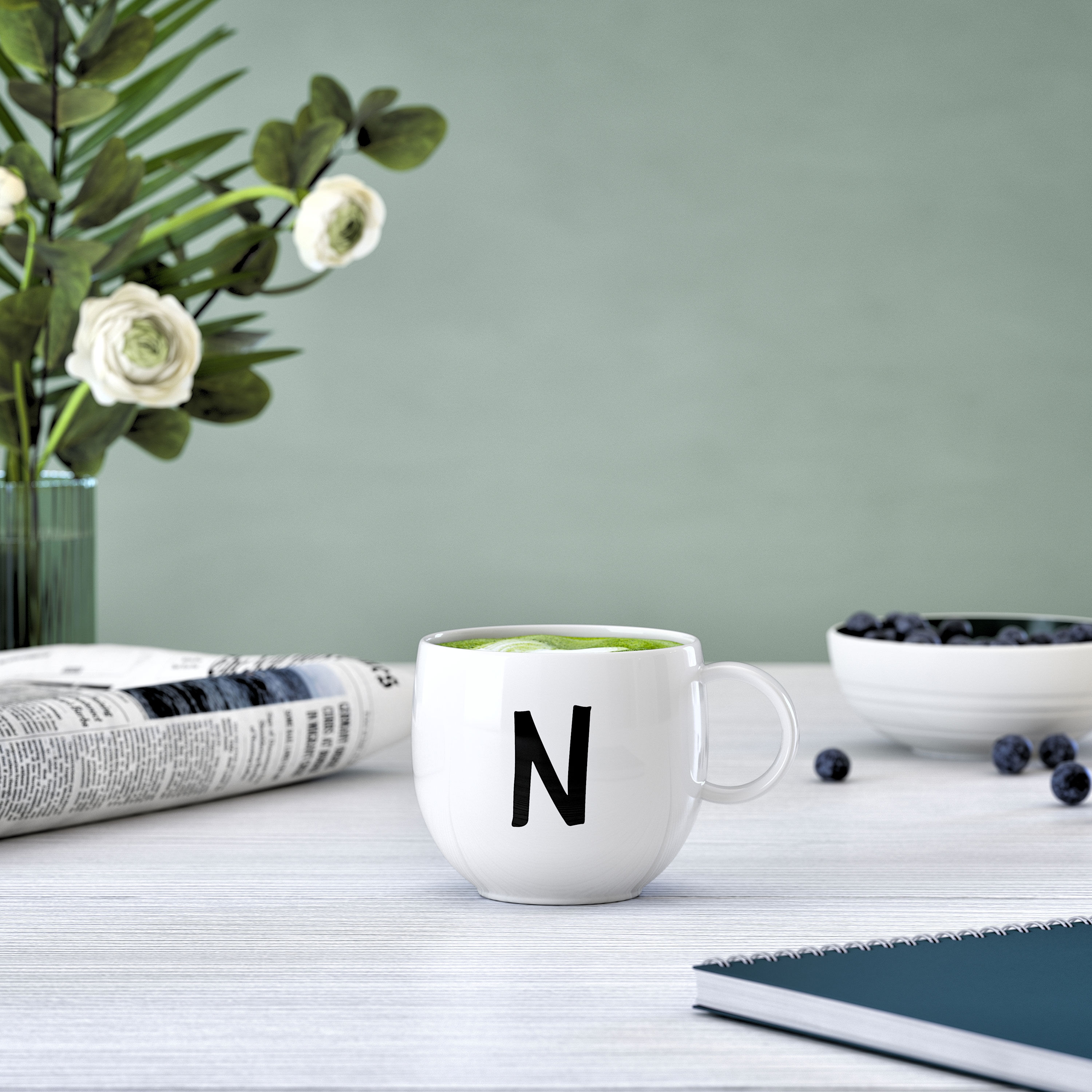 Letters Mug White, 9.9 oz, Premium Porcelain