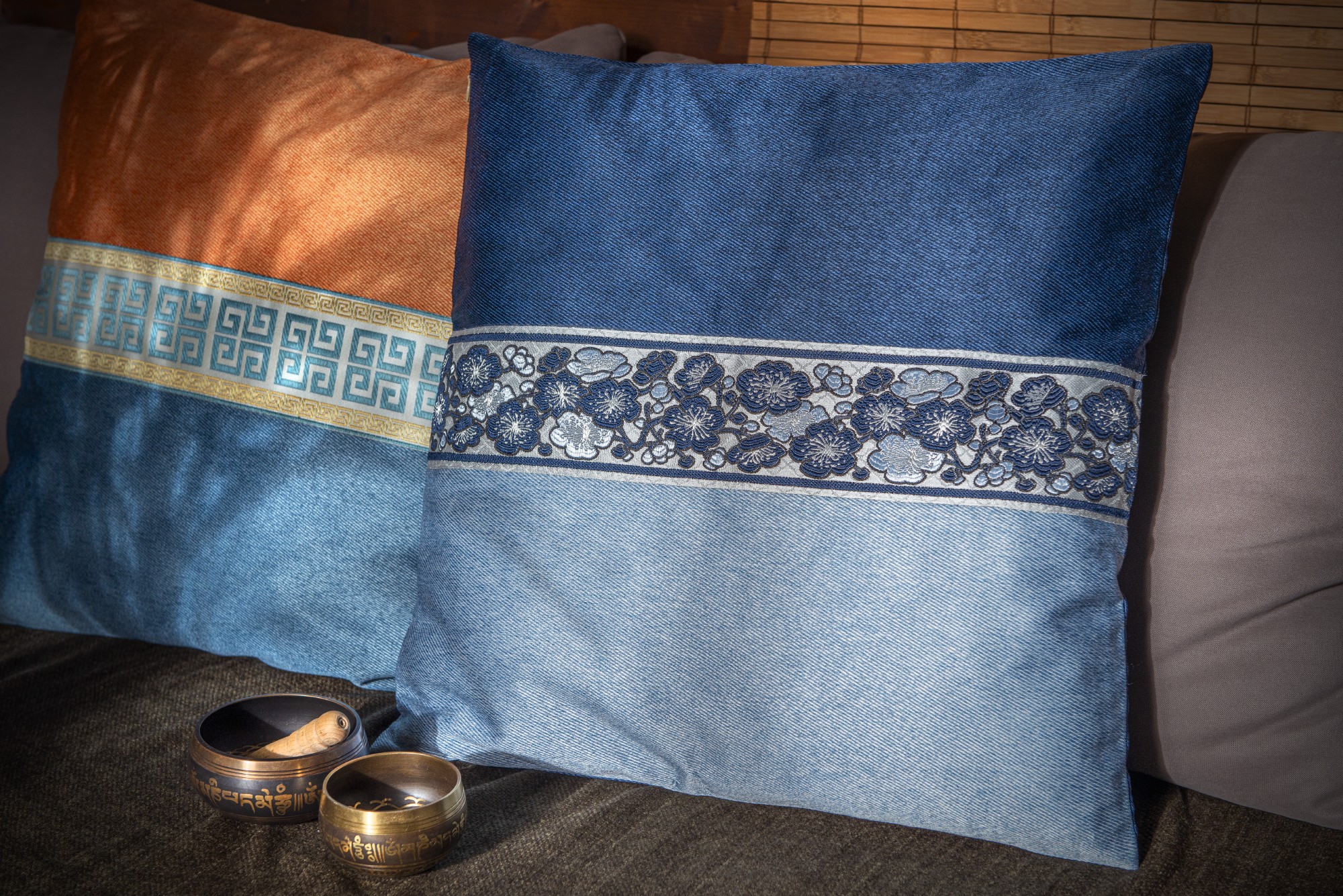 Kissenhülle orange-blau, B 50 cm, H 50 cm von fischer's lagerhaus