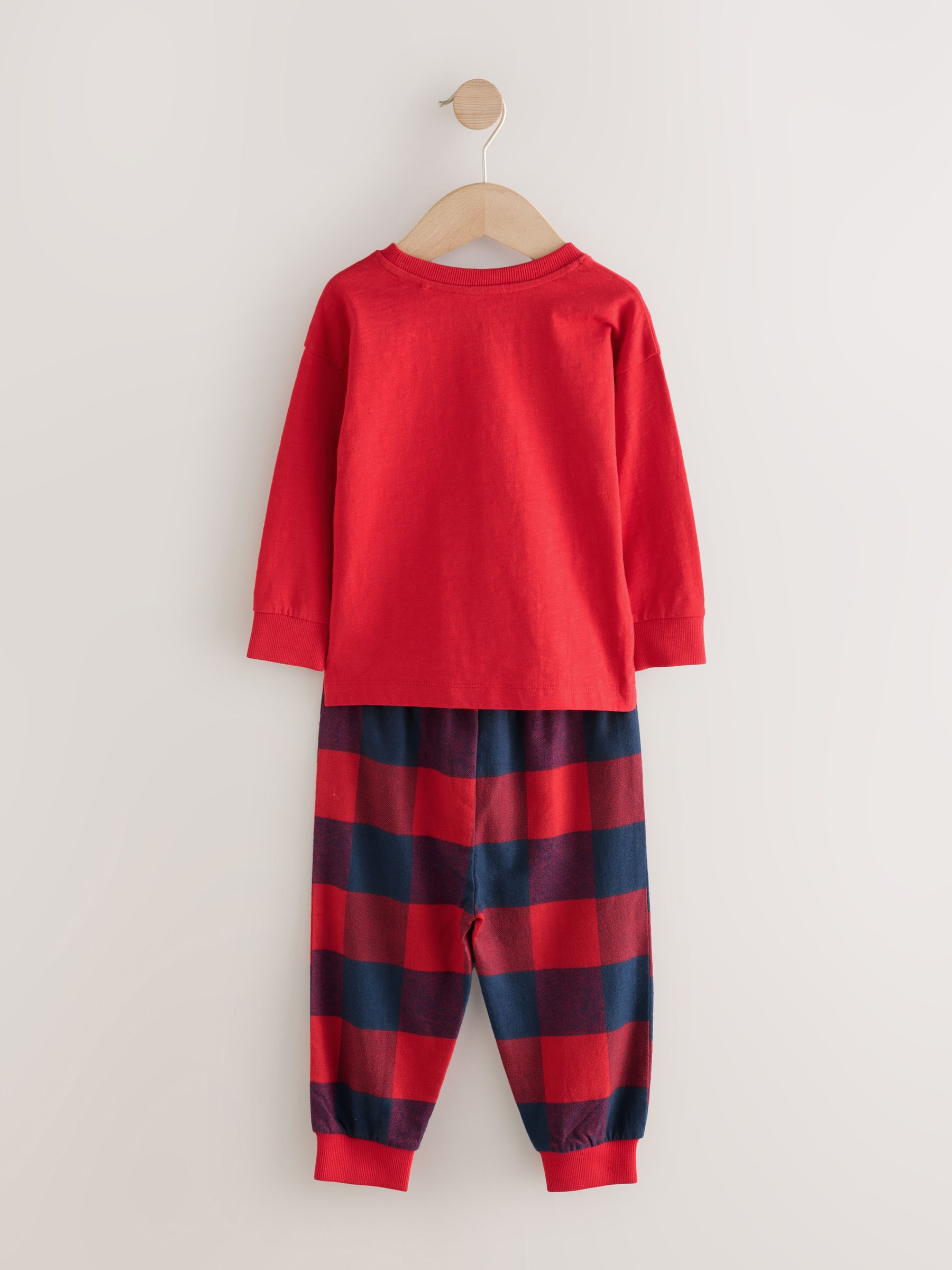 Rood/Marineblauw Ruit brandweerauto - Single Woven Pyjamas (12mths-7yrs)