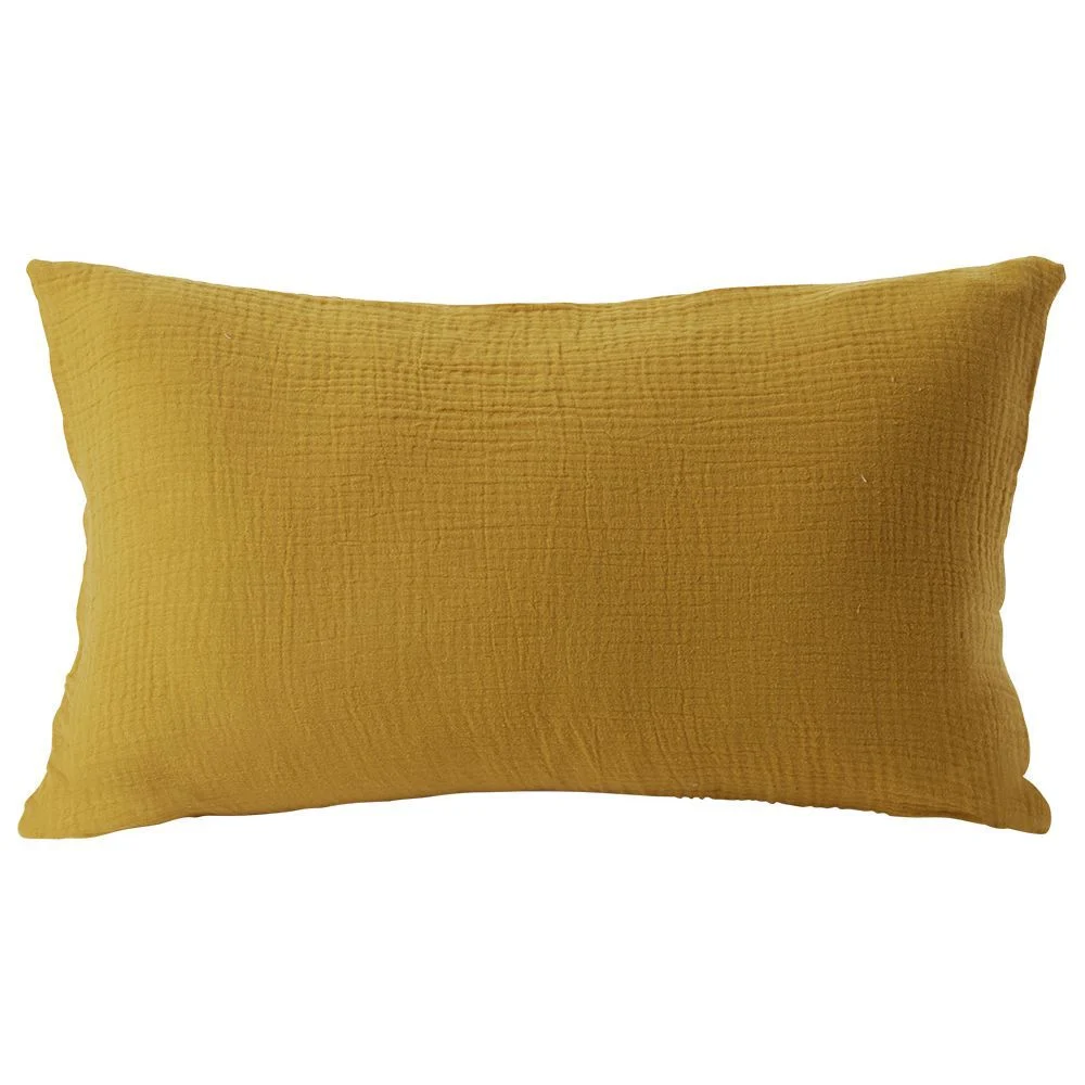 Housse de coussin 30x50cm gaze de coton jaune