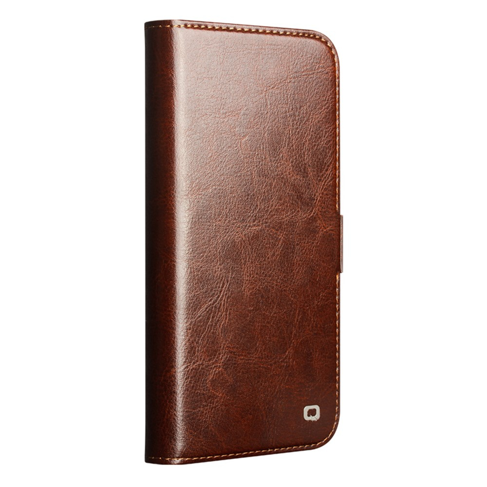 iPhone 17 Pro Echtleder Tasche Flip Cover mit Kartenfächer - Braun