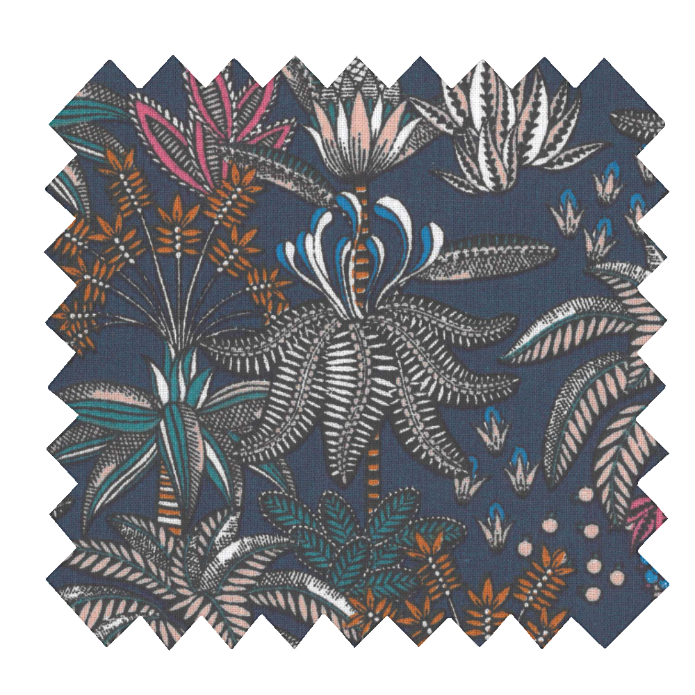 Coupon Tissu 50 Cm Ex2432 Foret Exotique Marine