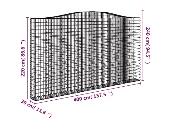 Paniers à gabions arqués 3 pcs 400x30x220-240 Fer galvanisé