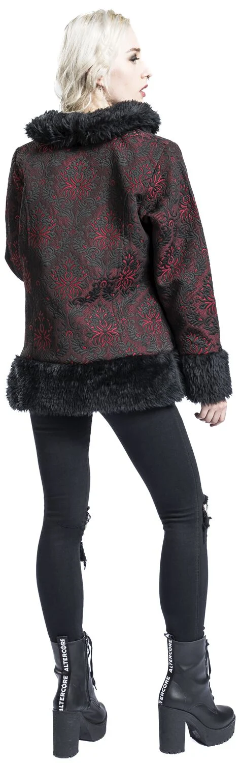 Brocade Jacket With Teddy Fur Details | Gothicana by EMP Veste mi-saison