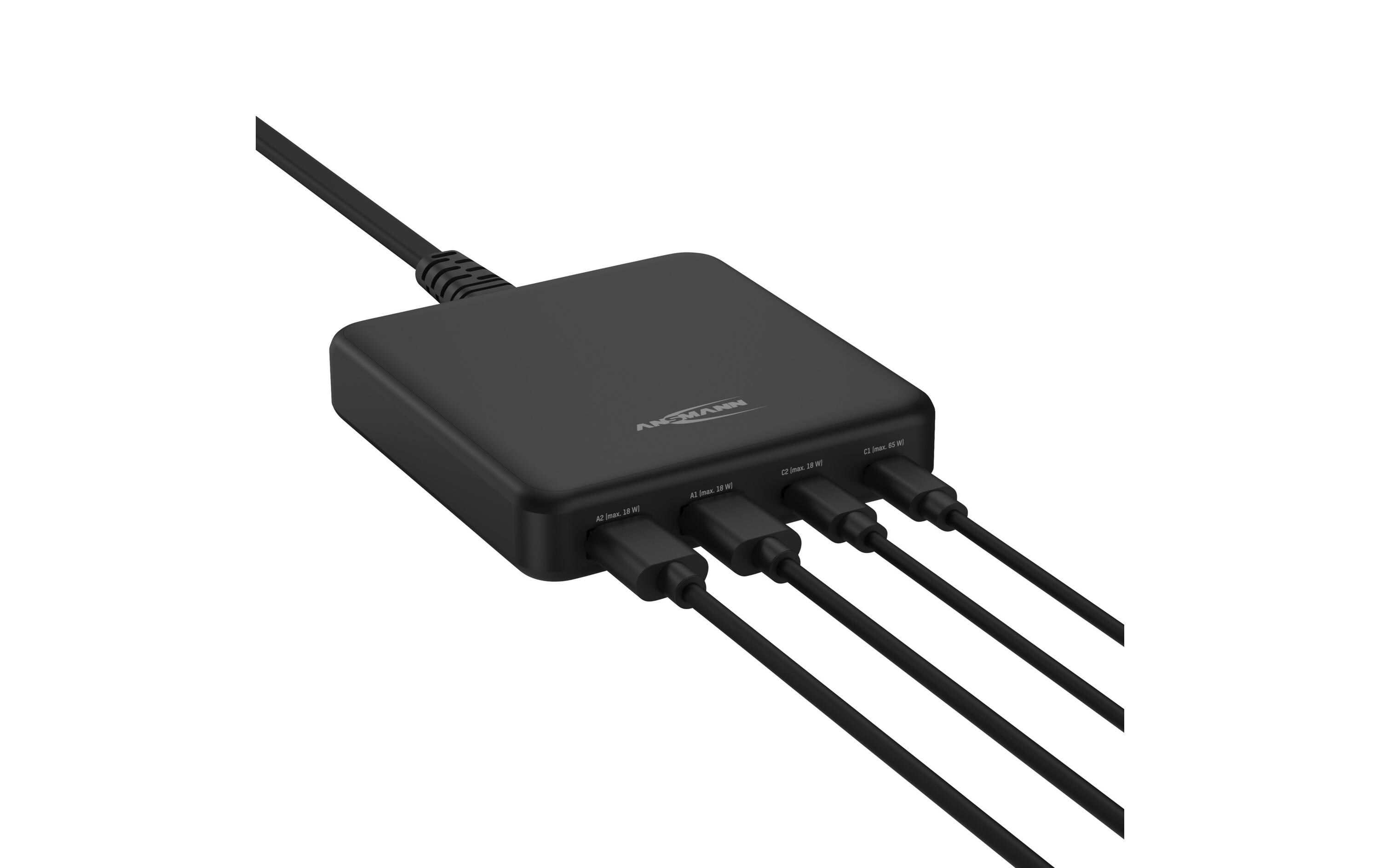 USB-Ladegerät Desktop, 2 x USB-Typ-C, 65 W, DC465PDMobiler, schnellladefähiger Zusatzakku mit zwei USB-Ladebuchsen