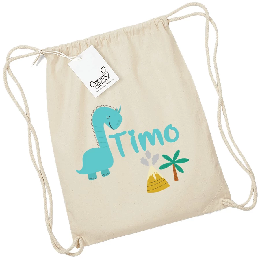Schnullireich Kindergartenbeutel  Stoffbeutel  Turnbeutel mit Namen Dino Natur