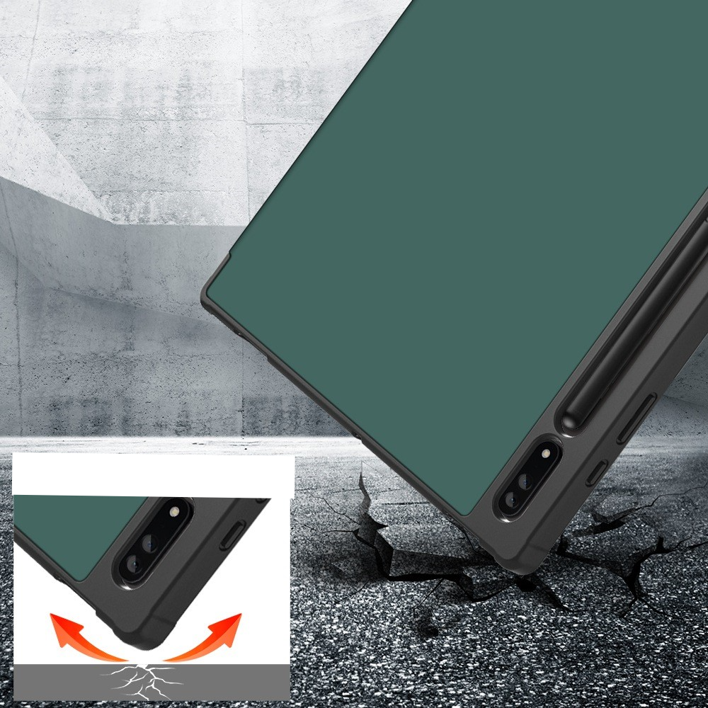 Samsung Galaxy Tab S8 Ultra Leder Tasche Smart Cover Origami Flip Case - Dunkelgrün