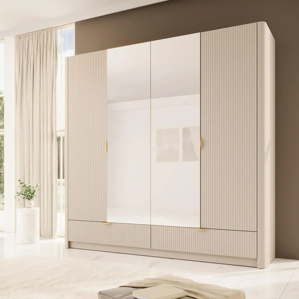 Meubella - Kledingkast Lima - Beige - 213 cm - Met spiegel