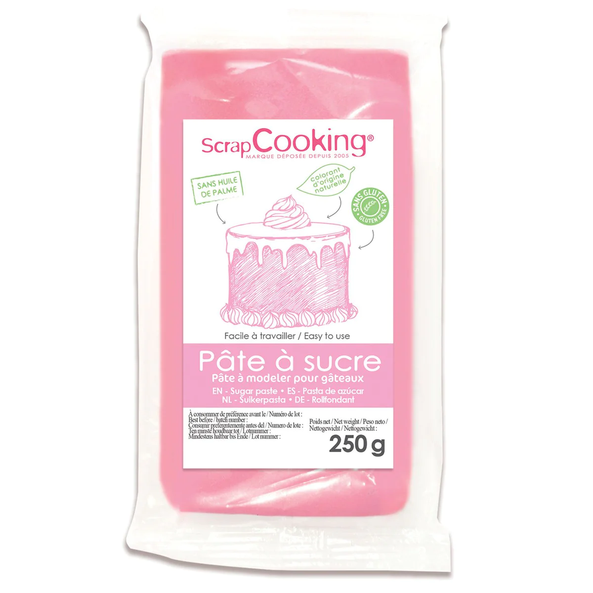 Pâte à sucre rose arôme vanille - 250 g Scrapcooking