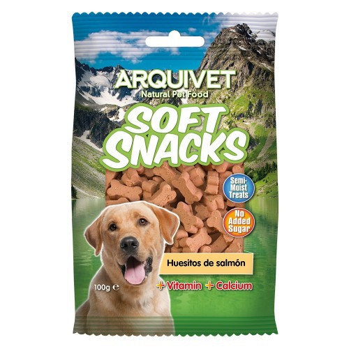 Petiscos Arquivet Soft Bones para cães, sabor salmão.