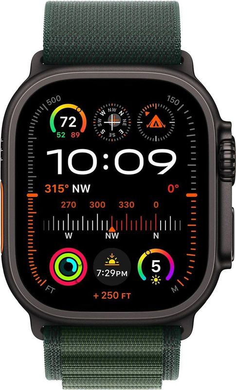 Apple - Watch Ultra 2 - Smartwatch - Donkergroen Alpine-bandje - Robuuste Kast van Zwart Titanium
