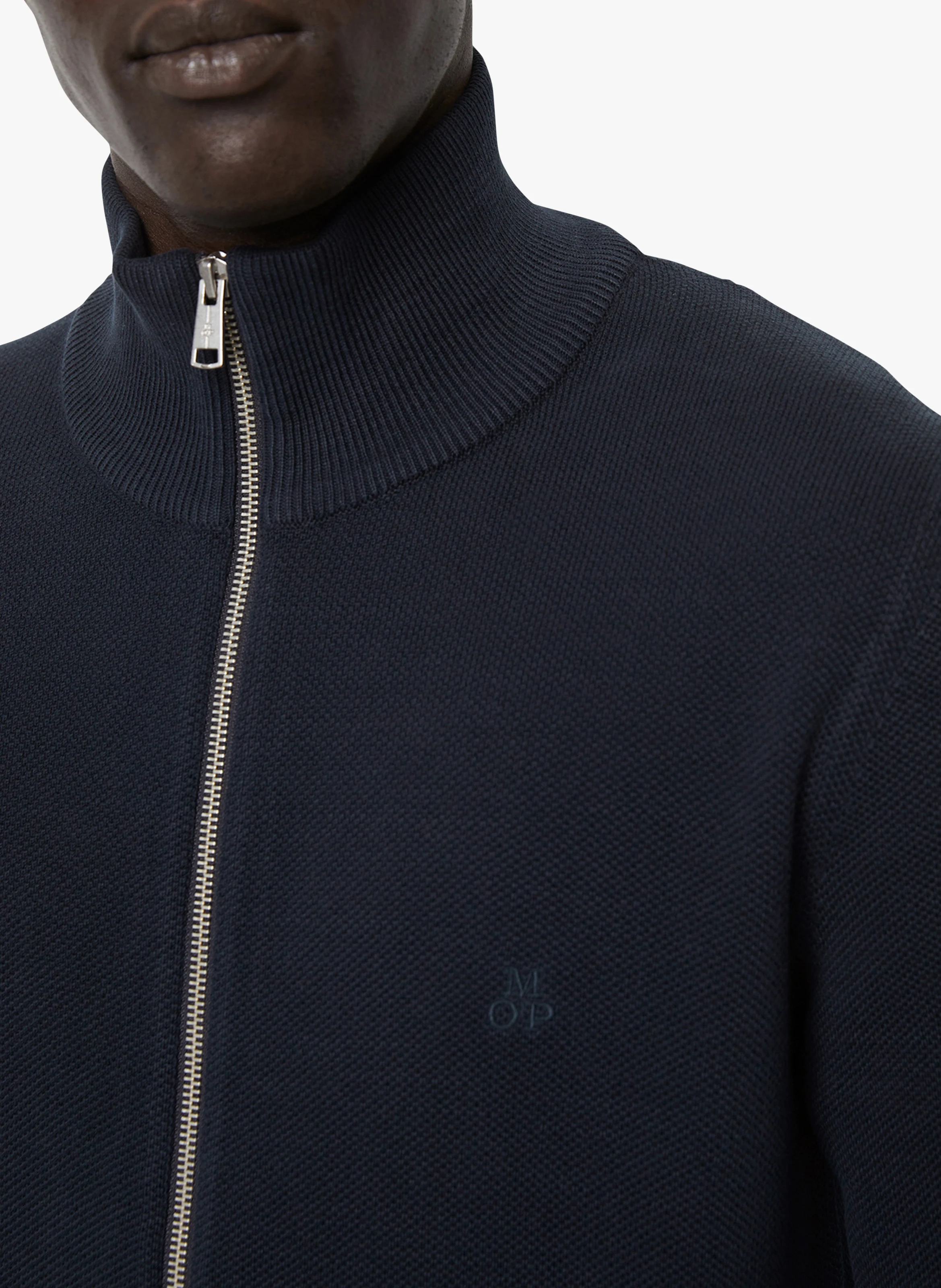 Gilet droit col montant en coton bio | Bleu