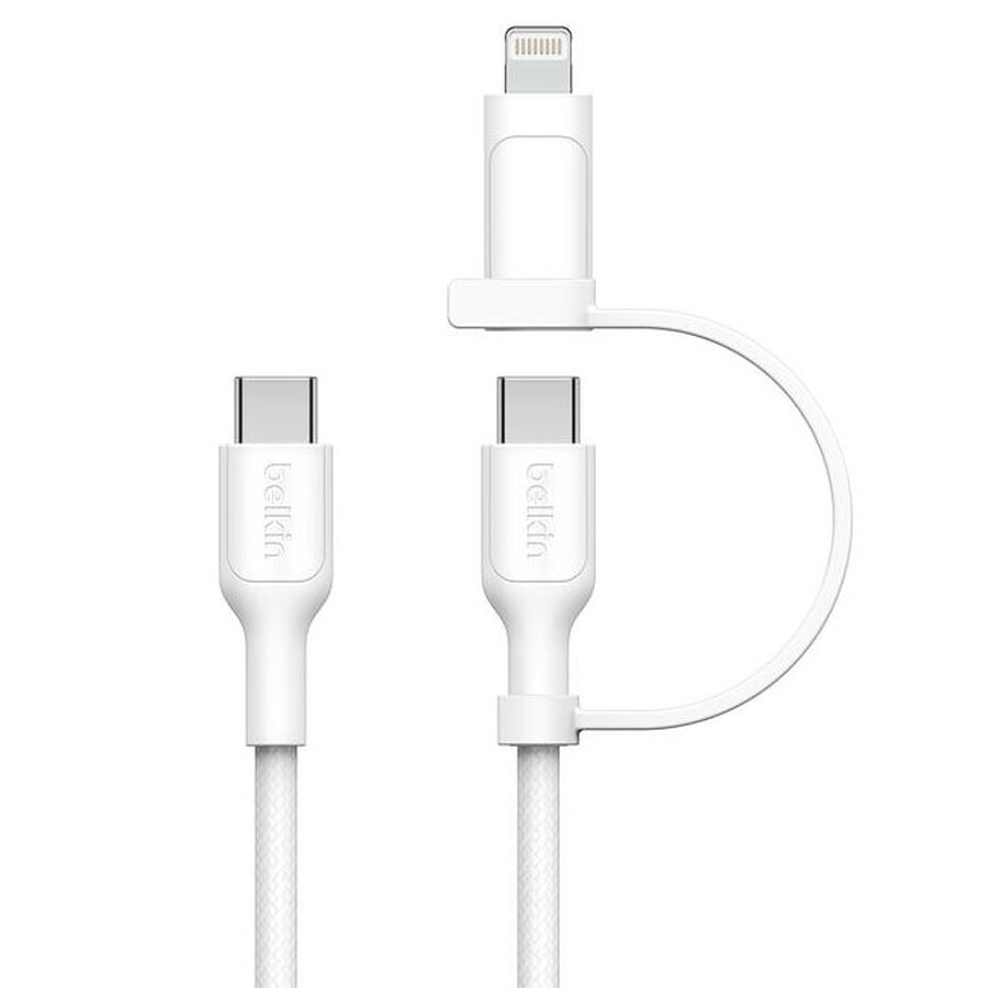 Belkin Boost Charge Pro Câble 2-en-1 USB-C et Lightning (Blanc)