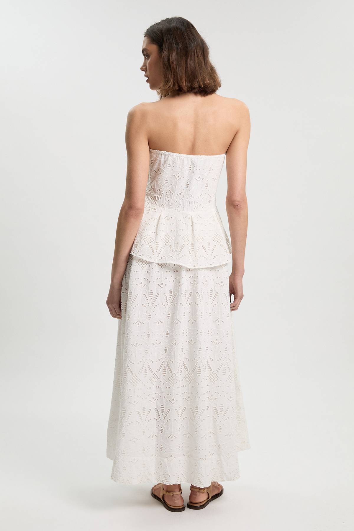 KarenMillen Robe Midi Bustier À Basque En Broderie Anglaise Coton Petite