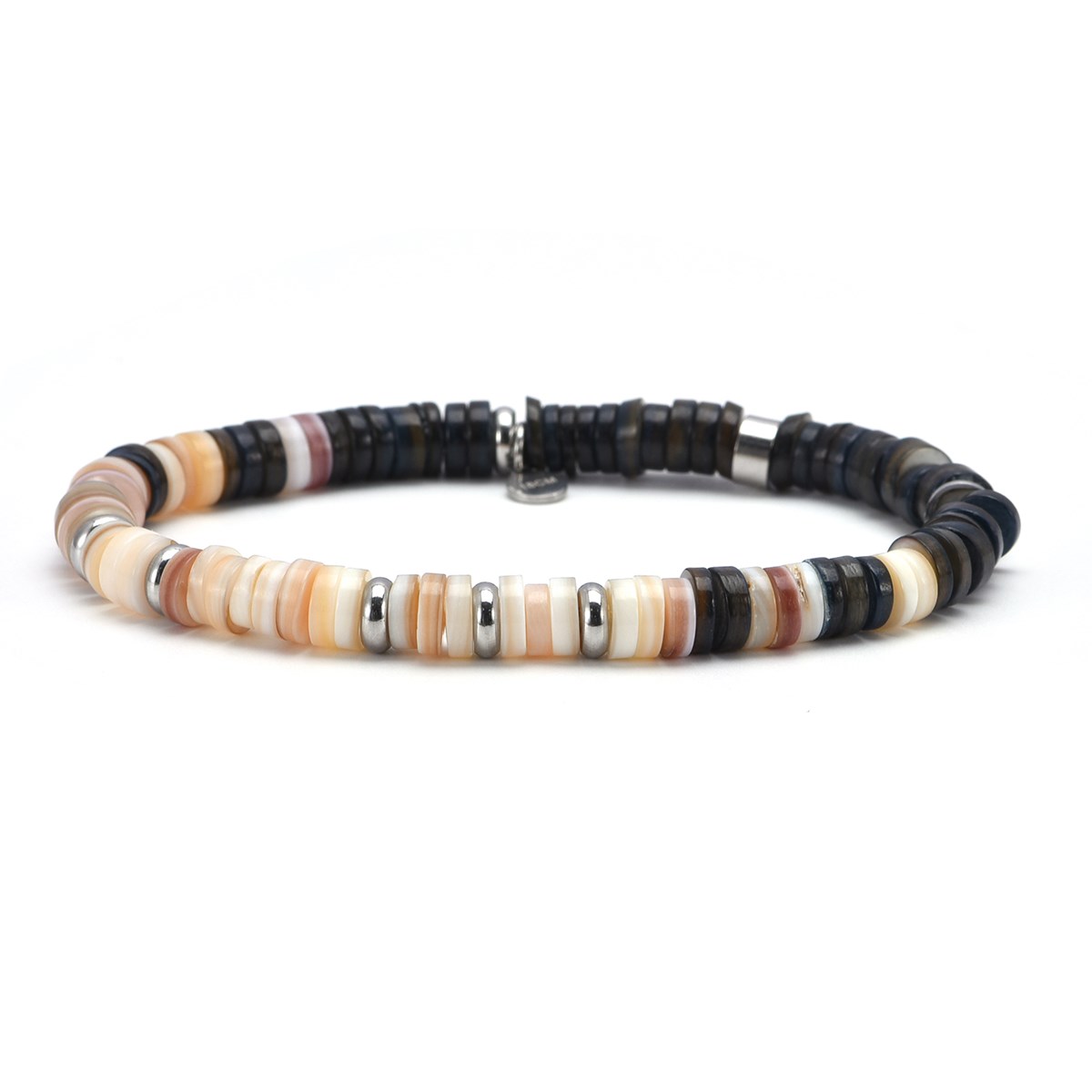 Bracelet Acier En Perles De Coquillage Nacre Et Noir-Medium-18cm
