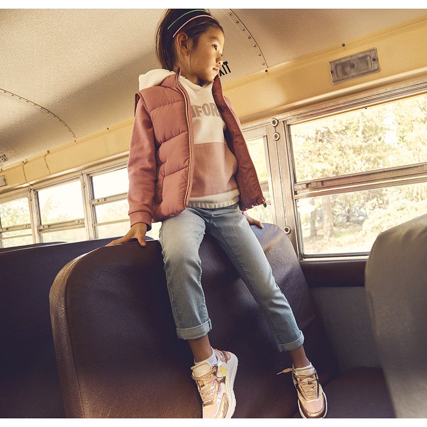 Jean slim + ceinture imprimé pois à nouer pour fille - Bleu