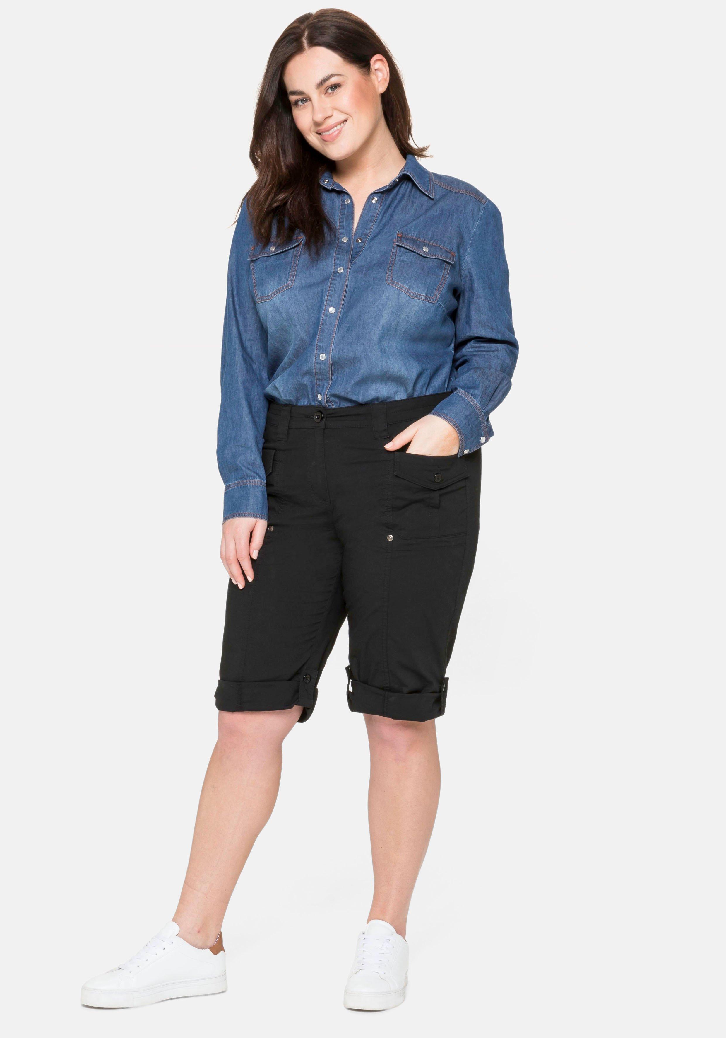 Stretch-Bermudas mit aufgesetzten Taschen und Patten