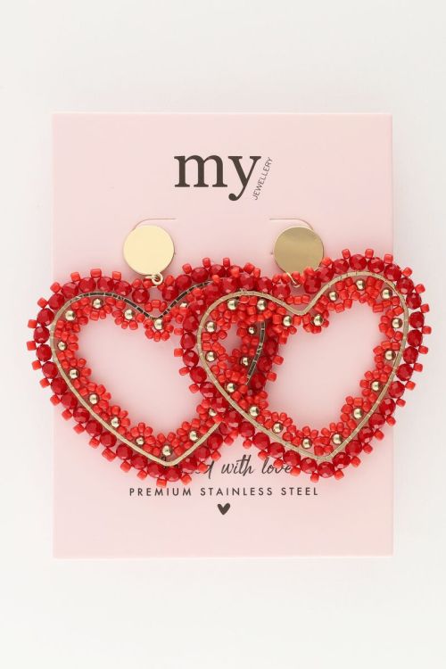 Statement oorhangers met rood kralen hart