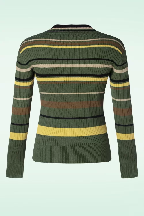 Vixen High Neck Striped trui in donker olijfgroen
