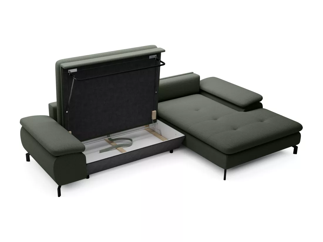 Canapé d'angle droit convertible en tissu texturé vert ARCHIBALD