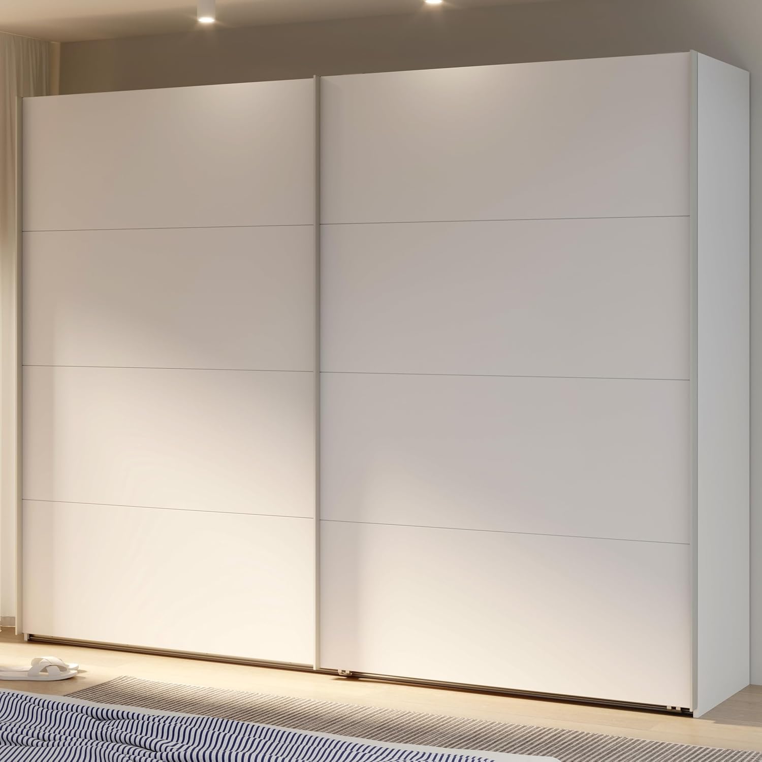 Forte SOPHISTISPACE Kleiderschrank 270, 2-türiger Schwebetürenschrank mit Einlegeböden und Kleiderstange, Weiß, 269,8 cm breit, 210,5 cm hoch, 62,9 cm tief