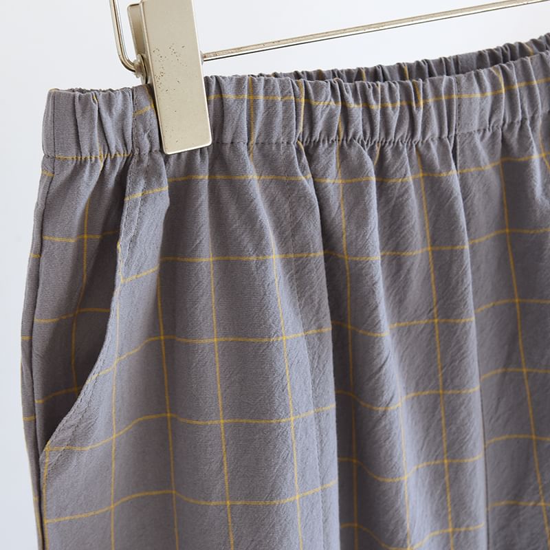 Dogini - Geruite pyjamashort met gemiddelde taille