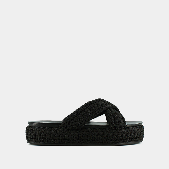 Mules à plateformes et brides croisées  en corde noir
