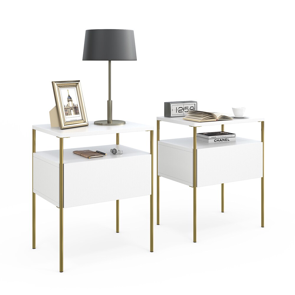 Vicco Nachtschrank Mira Weiß Gold 40 x 50 cm 2er Set Ablage Nachtkommode modern