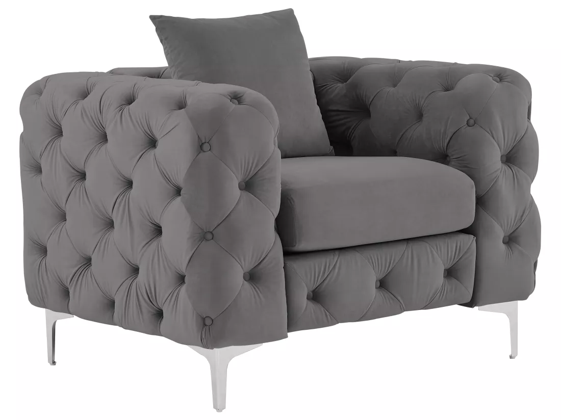 Fauteuil chesterfield en velours anthracite EDWINA